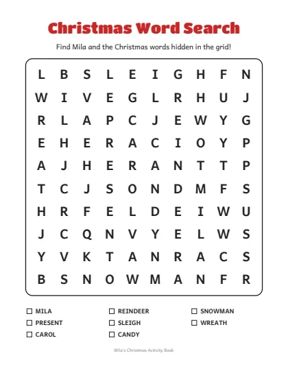 Word search with the child's name